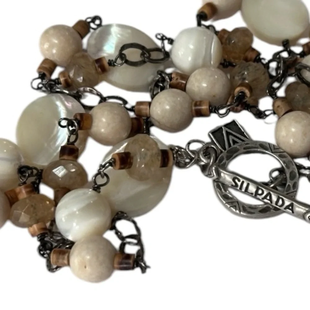 Silpada N1504 Mother of Pearl Rutilated Glass Riverstone Coco Beads Necklace 36”